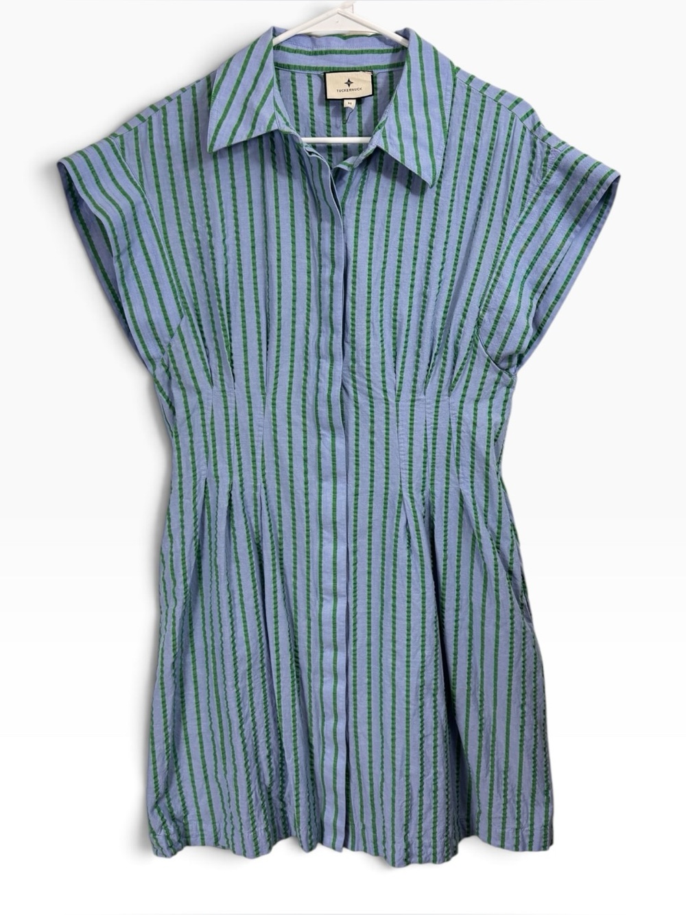 Tuckernuck Size Medium Delphinium Seersucker Mini Callie Dress Missing Belt